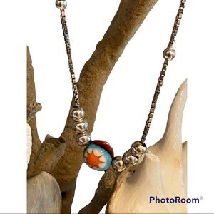 .925 box chain and Cloisonne bead ankle bracelet